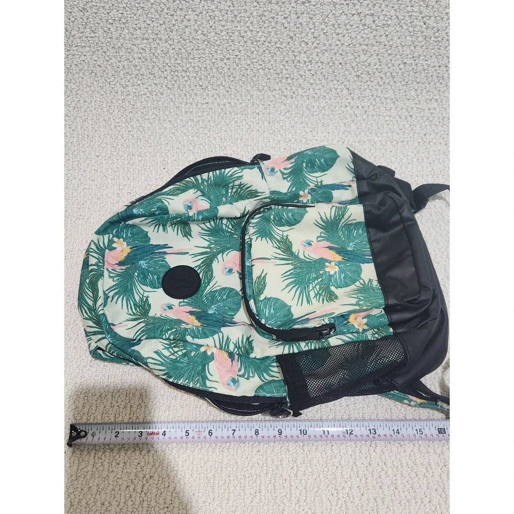 Hurley‎ Backpack Tropical Parrot Green Pink Black Front Pocket Adjustable Straps